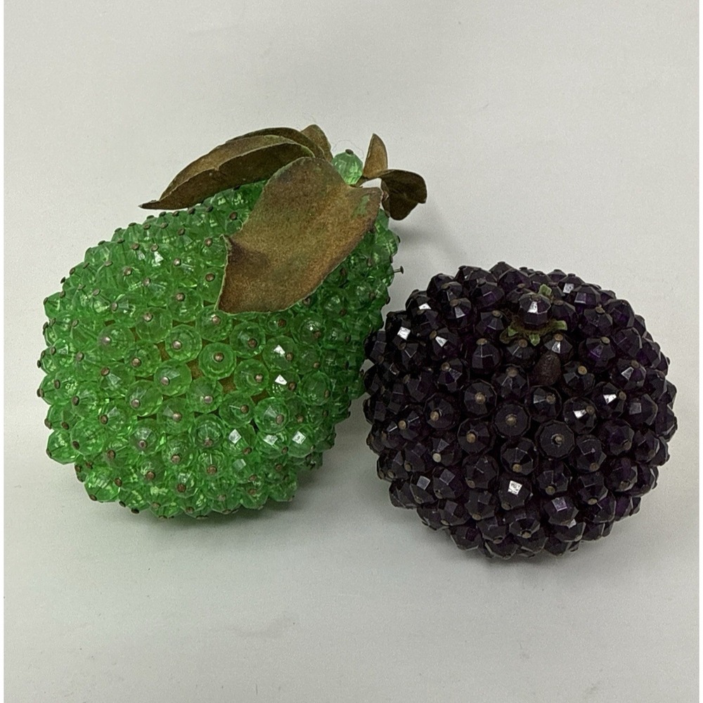 Vintage Lot of (2) Mid Century Modern Pin & Crystal Faux Fruit Pieces PEAR Green